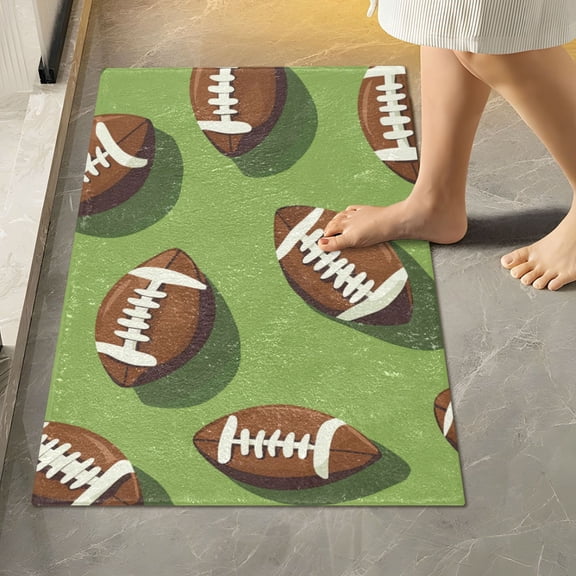 Yayeee Bath Rug for Bathroom Floor Non Slip Rectangle Fluffy Soft Absorbent Mat, 16"x24", Game Day Footballs