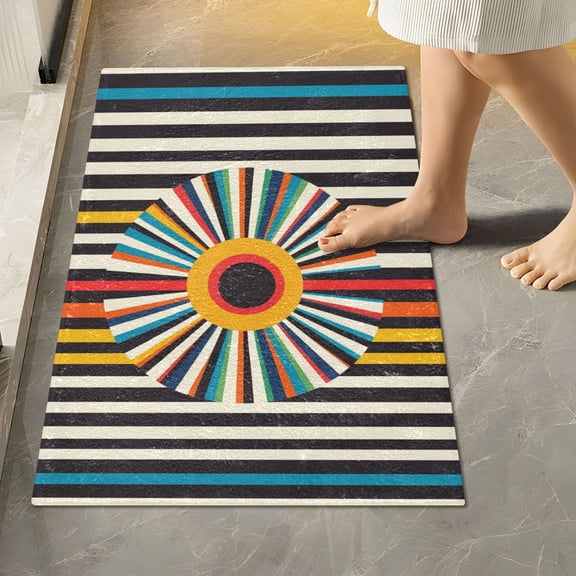 Yayeee Bath Rug for Bathroom Floor Non Slip Rectangle Fluffy Soft Absorbent Mat, 16"x24", Geometric Stripes