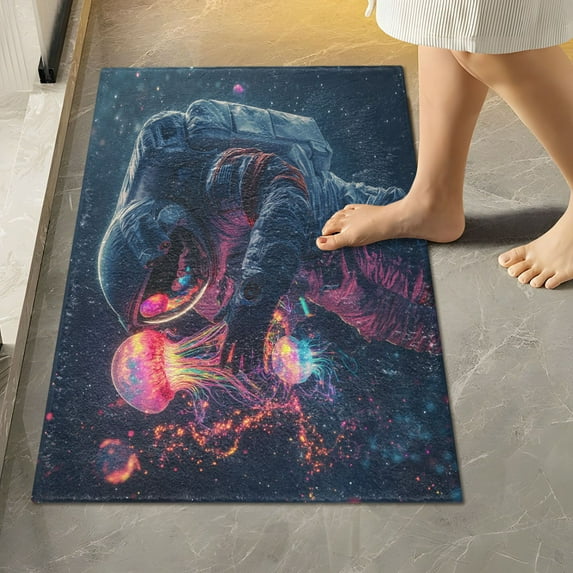 Yayeee Bath Rug for Bathroom Floor Non Slip Rectangle Fluffy Soft Absorbent Mat, 16"x24", Glowing Jellyfish
