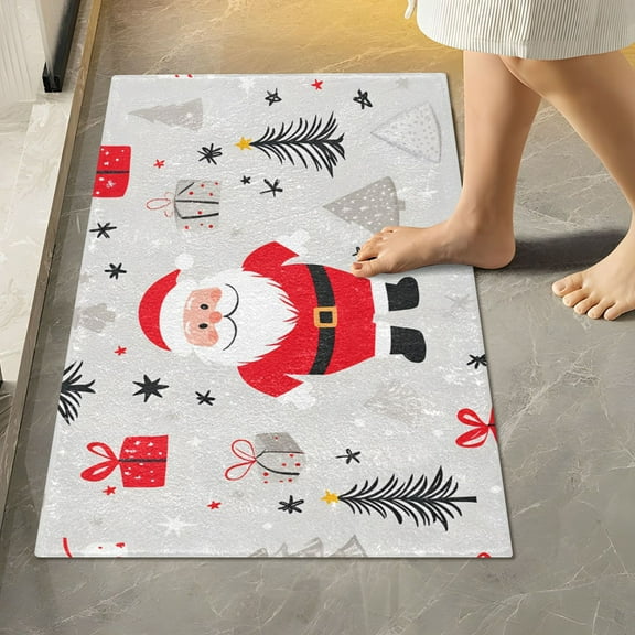 Yayeee Bath Rug for Bathroom Floor Non Slip Rectangle Fluffy Soft Absorbent Mat, 16"x24", Gray Christmas Santa