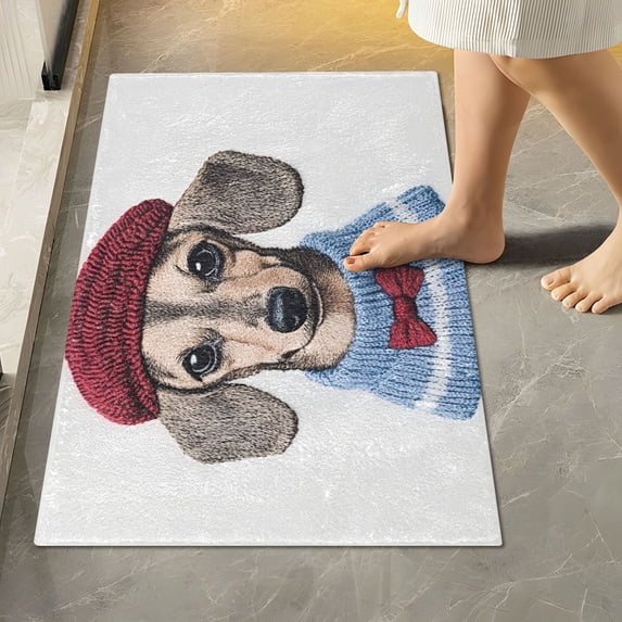 Yayeee Bath Rug for Bathroom Floor Non Slip Rectangle Fluffy Soft Absorbent Mat, 16"x24", Gray Cute Dog Artist