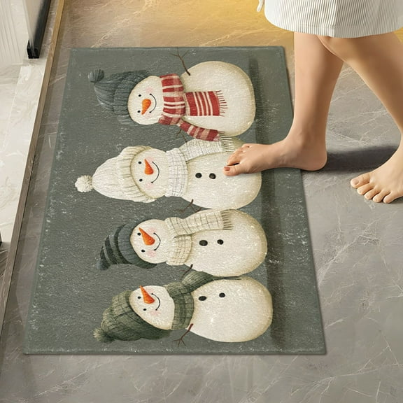 Yayeee Bath Rug for Bathroom Floor Non Slip Rectangle Fluffy Soft Absorbent Mat, 16"x24", Gray Snowmen