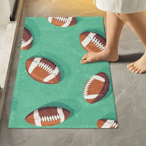 Yayeee Bath Rug for Bathroom Floor Non Slip Rectangle Fluffy Soft Absorbent Mat, 16"x24", Green American Footballs