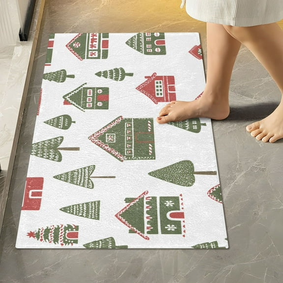 Yayeee Bath Rug for Bathroom Floor Non Slip Rectangle Fluffy Soft Absorbent Mat, 16"x24", Green Christmas House