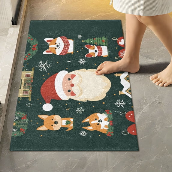 Yayeee Bath Rug for Bathroom Floor Non Slip Rectangle Fluffy Soft Absorbent Mat, 16"x24", Green Christmas