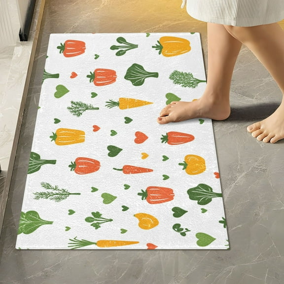 Yayeee Bath Rug for Bathroom Floor Non Slip Rectangle Fluffy Soft Absorbent Mat, 16"x24", Green Cute Vegetables