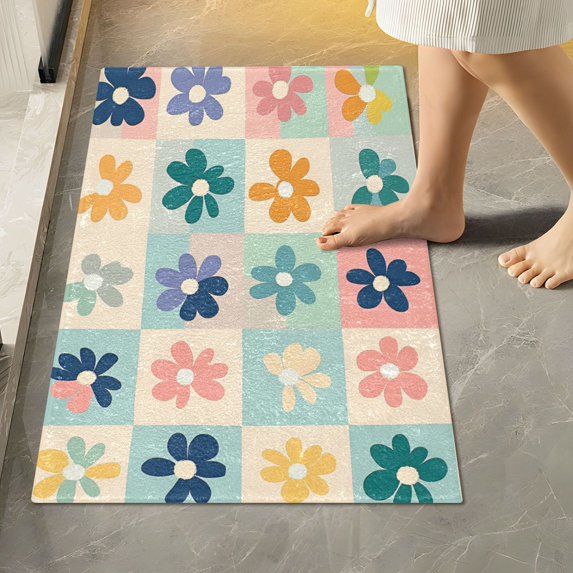 Yayeee Bath Rug for Bathroom Floor Non Slip Rectangle Fluffy Soft Absorbent Mat, 16"x24", Green Floral