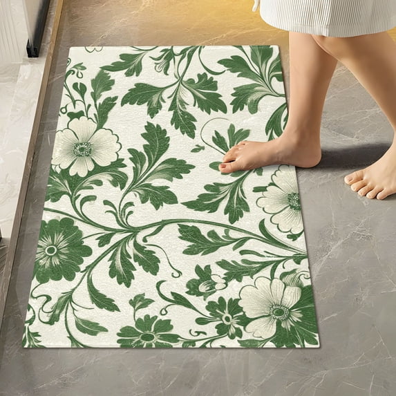Yayeee Bath Rug for Bathroom Floor Non Slip Rectangle Fluffy Soft Absorbent Mat, 16"x24", Green Floral
