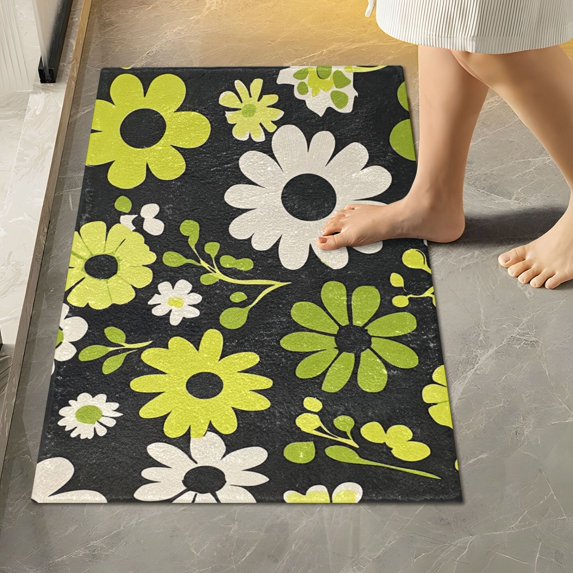 Yayeee Bath Rug for Bathroom Floor Non Slip Rectangle Fluffy Soft Absorbent Mat, 16"x24", Green Flower Pattern