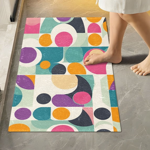 Yayeee Bath Rug for Bathroom Floor Non Slip Rectangle Fluffy Soft Absorbent Mat, 16"x24", Green Geometric