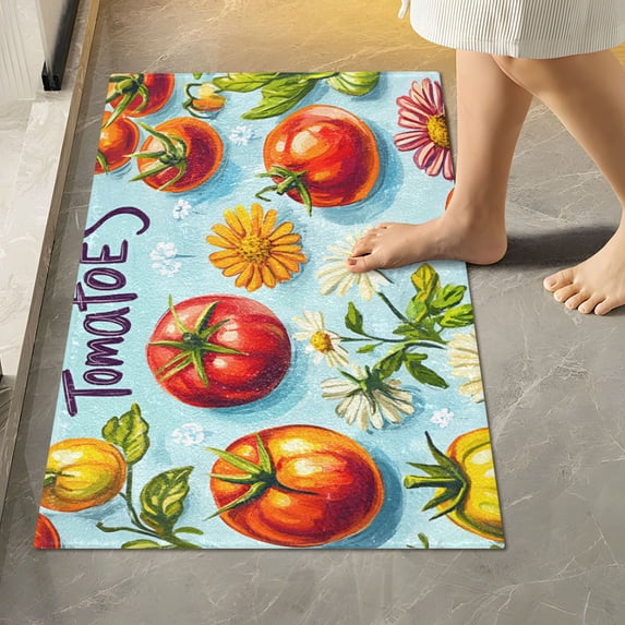 Yayeee Bath Rug for Bathroom Floor Non Slip Rectangle Fluffy Soft Absorbent Mat, 16"x24", Green Tomatoes