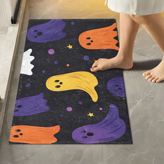 Yayeee Bath Rug for Bathroom Floor Non Slip Rectangle Fluffy Soft Absorbent Mat, 16"x24", Halloween Colorful Ghosts