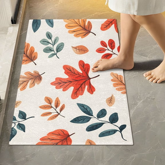 Yayeee Bath Rug for Bathroom Floor Non Slip Rectangle Fluffy Soft Absorbent Mat, 16"x24", Hand Drawn Autumn Leaves