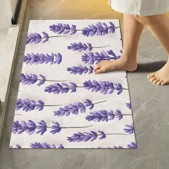 Yayeee Bath Rug for Bathroom Floor Non Slip Rectangle Fluffy Soft Absorbent Mat, 16"x24", Lavender Pattern