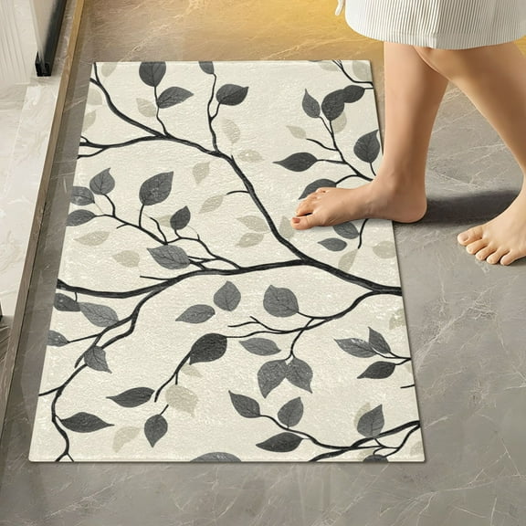 Yayeee Bath Rug for Bathroom Floor Non Slip Rectangle Fluffy Soft Absorbent Mat, 16"x24", Leaves Pattern
