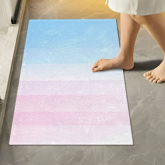 Yayeee Bath Rug for Bathroom Floor Non Slip Rectangle Fluffy Soft Absorbent Mat, 16"x24", Light Blue Stripes