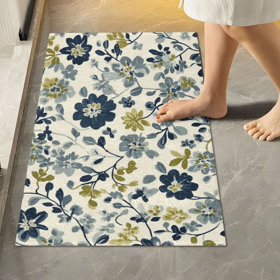 Yayeee Bath Rug for Bathroom Floor Non Slip Rectangle Fluffy Soft Absorbent Mat, 16"x24", Light Floral