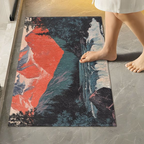 Yayeee Bath Rug for Bathroom Floor Non Slip Rectangle Fluffy Soft Absorbent Mat, 16"x24", Mountains at Dawn