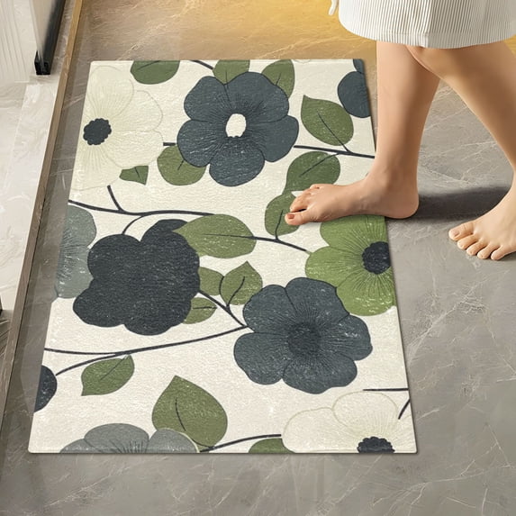 Yayeee Bath Rug for Bathroom Floor Non Slip Rectangle Fluffy Soft Absorbent Mat, 16"x24", Navy Flower
