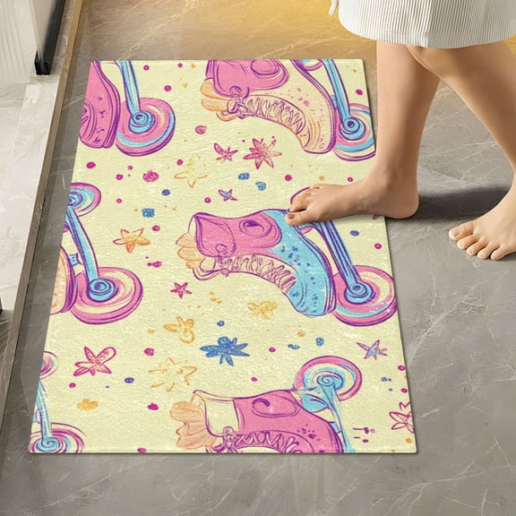 Yayeee Bath Rug for Bathroom Floor Non Slip Rectangle Fluffy Soft Absorbent Mat, 16"x24", Neon Skates