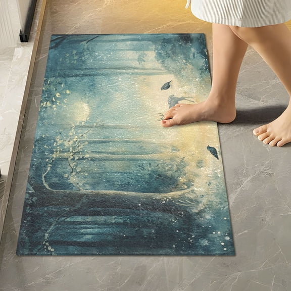 Yayeee Bath Rug for Bathroom Floor Non Slip Rectangle Fluffy Soft Absorbent Mat, 16"x24", Night Forest Scene