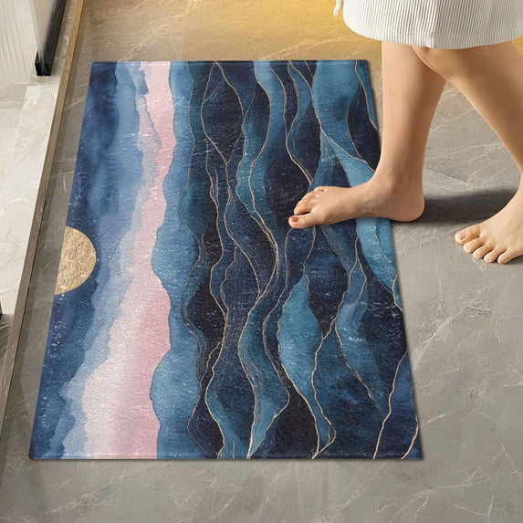Yayeee Bath Rug for Bathroom Floor Non Slip Rectangle Fluffy Soft Absorbent Mat, 16"x24", Ocean Waves