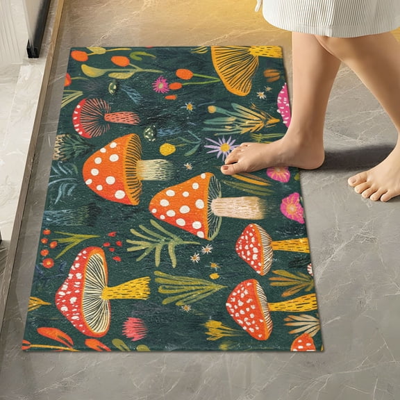 Yayeee Bath Rug for Bathroom Floor Non Slip Rectangle Fluffy Soft Absorbent Mat, 16"x24", Orange Mushroom