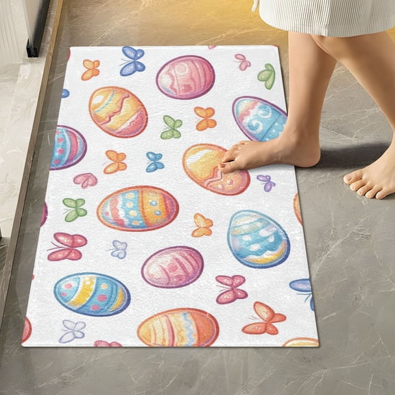 Yayeee Bath Rug for Bathroom Floor Non Slip Rectangle Fluffy Soft Absorbent Mat, 16"x24", Pastel Easter Pattern