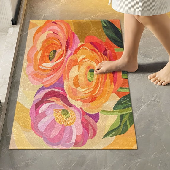 Yayeee Bath Rug for Bathroom Floor Non Slip Rectangle Fluffy Soft Absorbent Mat, 16"x24", Pink Abstract Floral