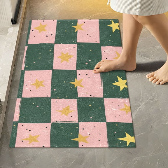 Yayeee Bath Rug for Bathroom Floor Non Slip Rectangle Fluffy Soft Absorbent Mat, 16"x24", Pink Abstract