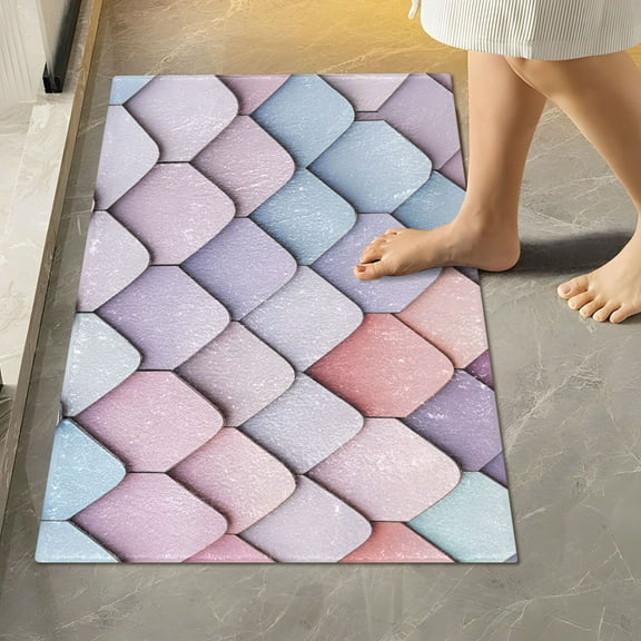 Yayeee Bath Rug for Bathroom Floor Non Slip Rectangle Fluffy Soft Absorbent Mat, 16"x24", Pink Art Pattern