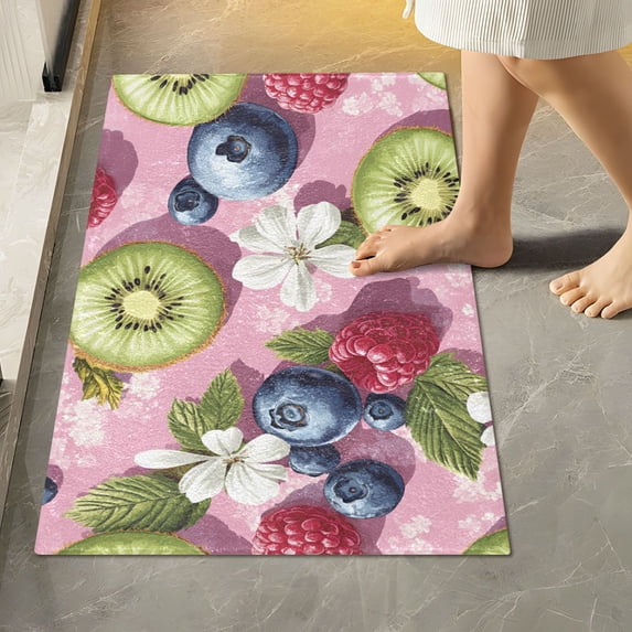 Yayeee Bath Rug for Bathroom Floor Non Slip Rectangle Fluffy Soft Absorbent Mat, 16"x24", Pink Blueberries