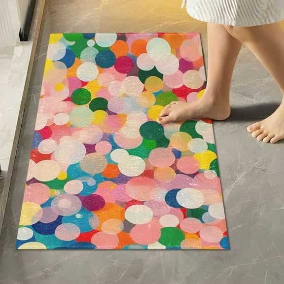 Yayeee Bath Rug for Bathroom Floor Non Slip Rectangle Fluffy Soft Absorbent Mat, 16"x24", Pink Colorful Circles