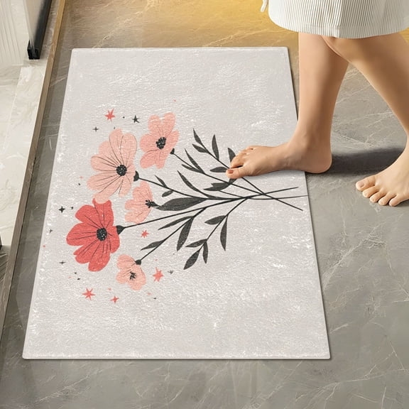 Yayeee Bath Rug for Bathroom Floor Non Slip Rectangle Fluffy Soft Absorbent Mat, 16"x24", Pink Flower