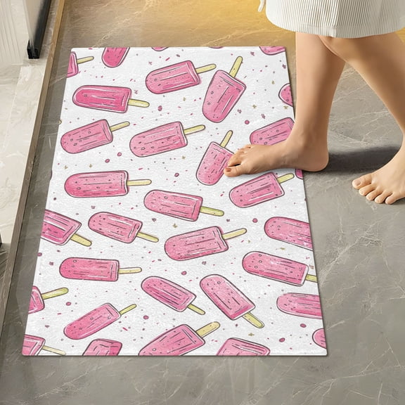 Yayeee Bath Rug for Bathroom Floor Non Slip Rectangle Fluffy Soft Absorbent Mat, 16"x24", Pink Popsicle Pattern