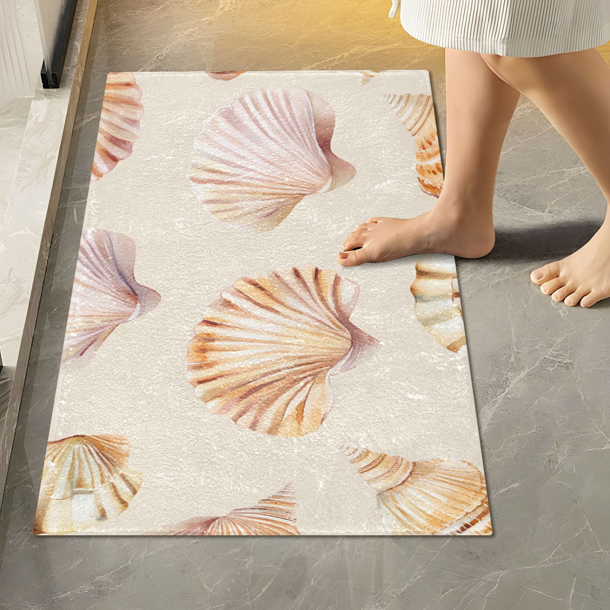 Yayeee Bath Rug for Bathroom Floor Non Slip Rectangle Fluffy Soft Absorbent Mat, 16"x24", Pink Seashell
