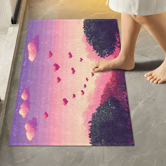 Yayeee Bath Rug for Bathroom Floor Non Slip Rectangle Fluffy Soft Absorbent Mat, 16"x24", Pixel Floating Hearts