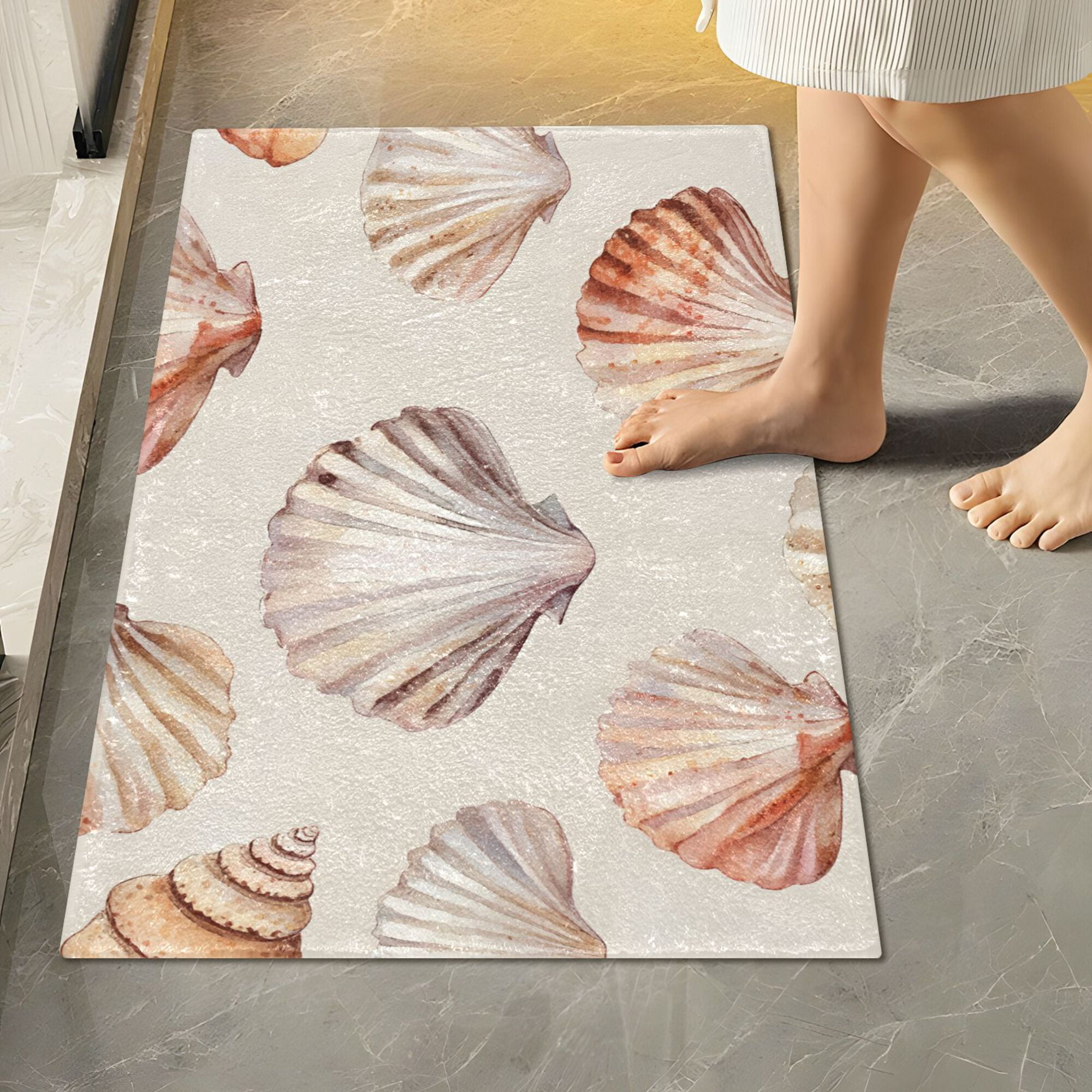 Yayeee Bath Rug for Bathroom Floor Non Slip Rectangle Fluffy Soft Absorbent Mat, 16"x24", Purple Seashell