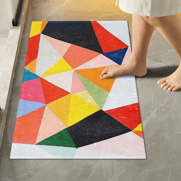 Yayeee Bath Rug for Bathroom Floor Non Slip Rectangle Fluffy Soft Absorbent Mat, 16"x24", Purple Triangles