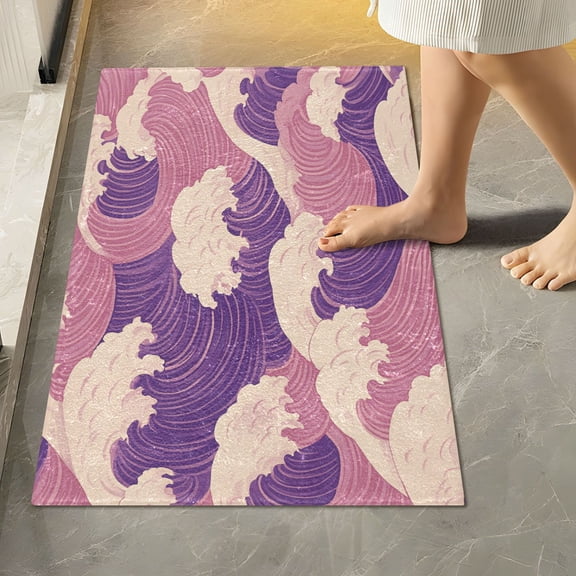 Yayeee Bath Rug for Bathroom Floor Non Slip Rectangle Fluffy Soft Absorbent Mat, 16"x24", Purple Wave Pattern