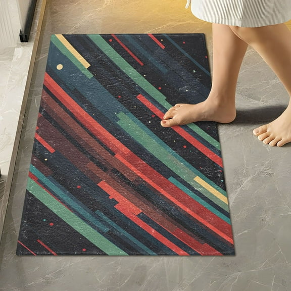 Yayeee Bath Rug for Bathroom Floor Non Slip Rectangle Fluffy Soft Absorbent Mat, 16"x24", Red Abstract Lines