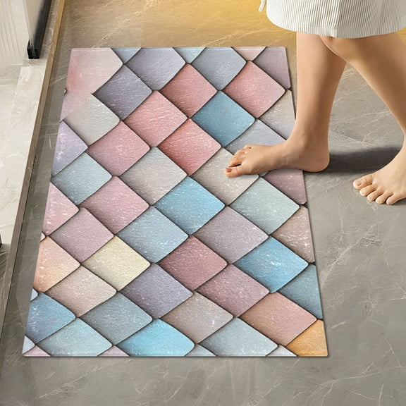 Yayeee Bath Rug for Bathroom Floor Non Slip Rectangle Fluffy Soft Absorbent Mat, 16"x24", Red Art Pattern