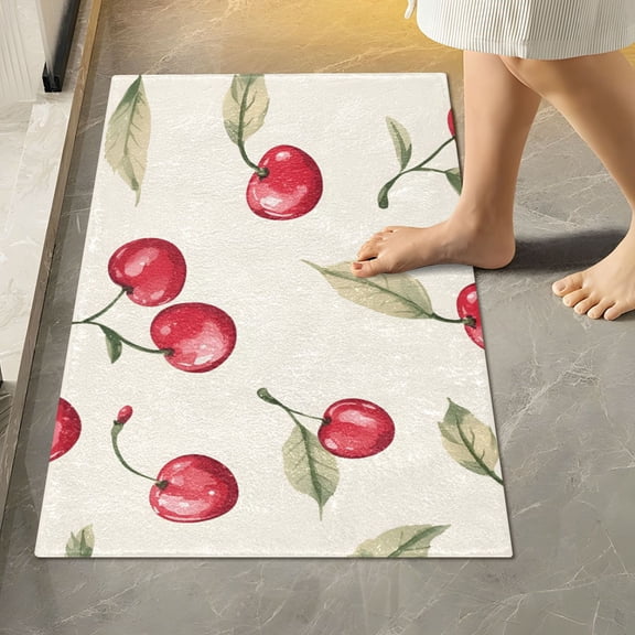 Yayeee Bath Rug for Bathroom Floor Non Slip Rectangle Fluffy Soft Absorbent Mat, 16"x24", Red Cherry