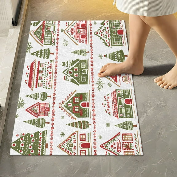 Yayeee Bath Rug for Bathroom Floor Non Slip Rectangle Fluffy Soft Absorbent Mat, 16"x24", Red Christmas House