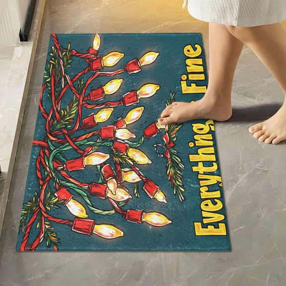 Yayeee Bath Rug for Bathroom Floor Non Slip Rectangle Fluffy Soft Absorbent Mat, 16"x24", Red Christmas Light