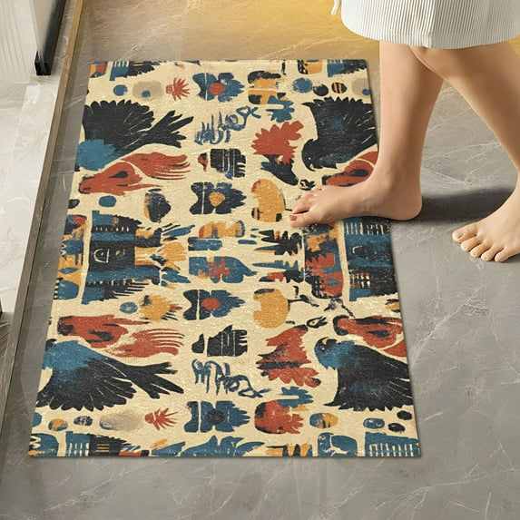 Yayeee Bath Rug for Bathroom Floor Non Slip Rectangle Fluffy Soft Absorbent Mat, 16"x24", Red Geometric