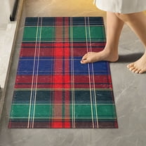Yayeee Bath Rug for Bathroom Floor Non Slip Rectangle Fluffy Soft Absorbent Mat, 16"x24", Red Green Pattern