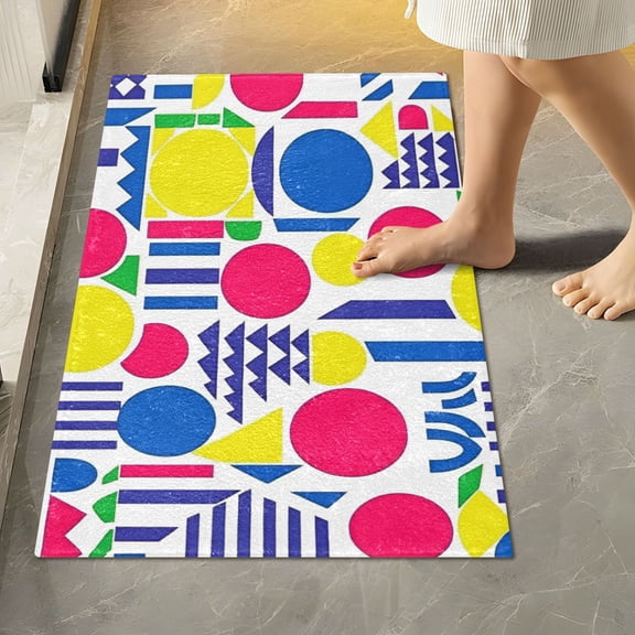 Yayeee Bath Rug for Bathroom Floor Non Slip Rectangle Fluffy Soft Absorbent Mat, 16"x24", Red Retro Shapes