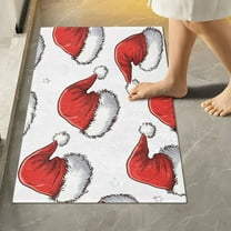 Yayeee Bath Rug for Bathroom Floor Non Slip Rectangle Fluffy Soft Absorbent Mat, 16"x24", Red Santa Hats Pattern
