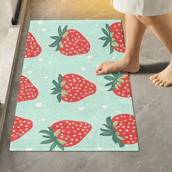 Yayeee Bath Rug for Bathroom Floor Non Slip Rectangle Fluffy Soft Absorbent Mat, 16"x24", Red Strawberry